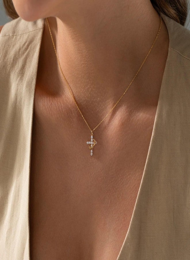 Moodear Cross Necklace for Women Trendy 14K Gold Plated Cross Pendant Necklace Dainty Crown Cross Charm Necklace for Women Fashion Religious Simple Gold Jewelry Gift - Image 4